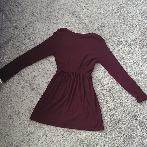 Forever Deep Wine Long Sleeve Sweater Dress | Empire Waist | V-Neck | Nosizetag - Picture 4 of 7
